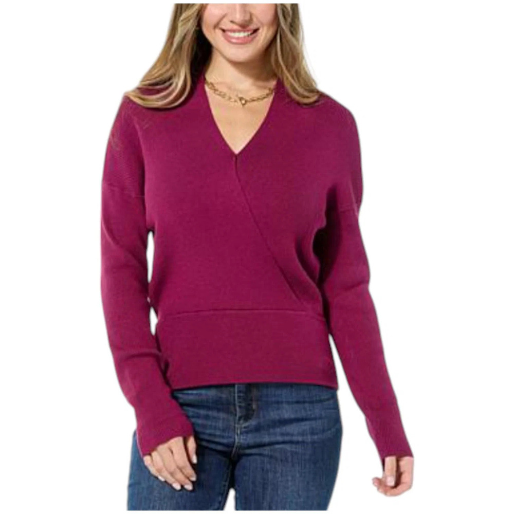 Lloyd Boston Women's Sweet Surplice Long Sleeve Sweater Purple Potion - Regular